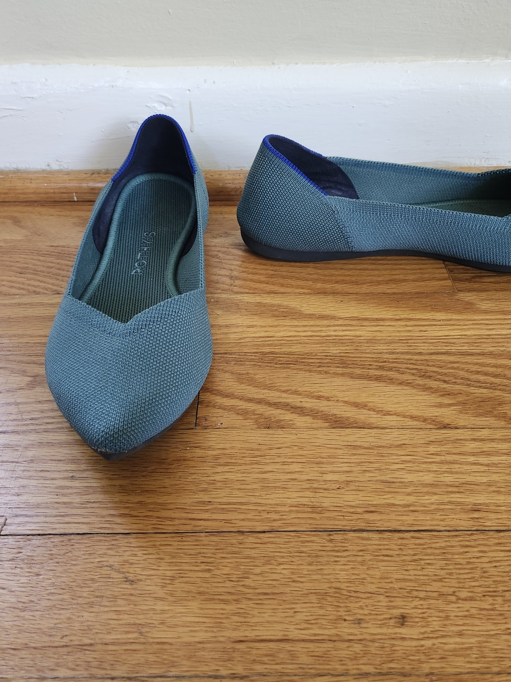 Rothy's Pointed Slip-On Flats in Teal Blue